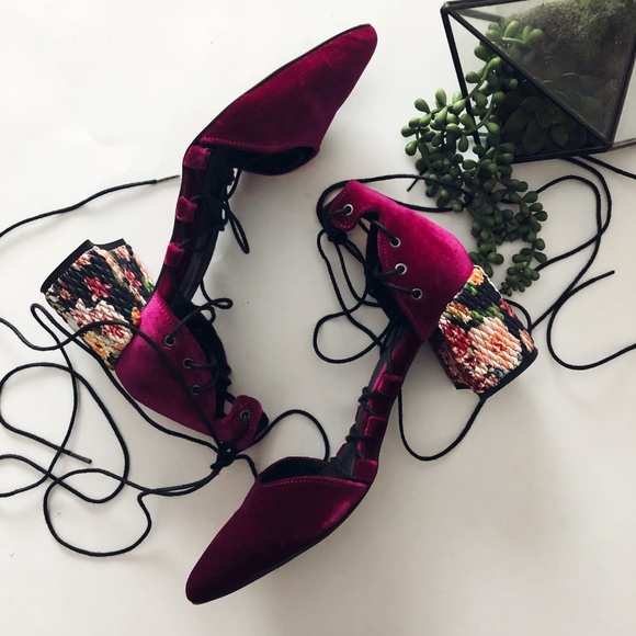 Free People Pink Velvet Top Down Block Heel - Picture 4 of 8